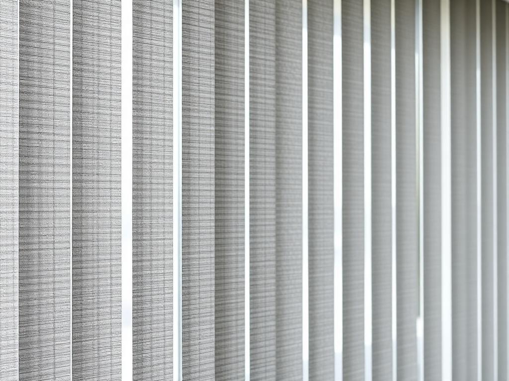 Fényszűrő textil szalagfüggöny félig zárt lamellákkal modern irodában